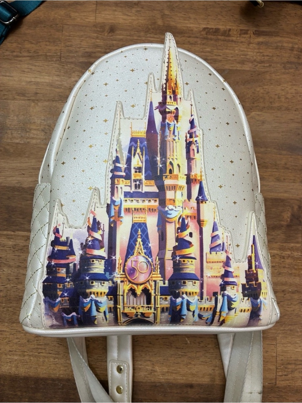 Disney White Mini Backpack with Multicolor Castle Print